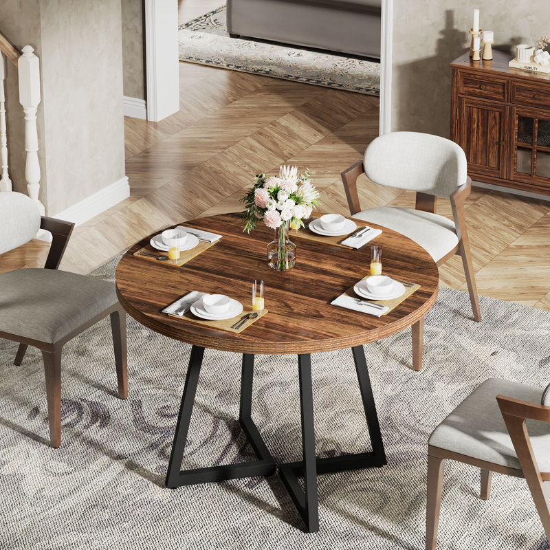 George Oliver 31.5" Small Round Kitchen Table, Industrial Dining Table ...
